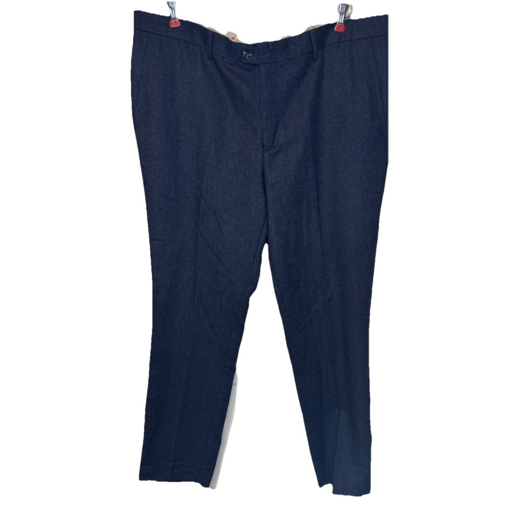 House Of‎ Cavani Men's Pants Slim Fit Trouser Tweed Herringbone Navy Blue 42X32